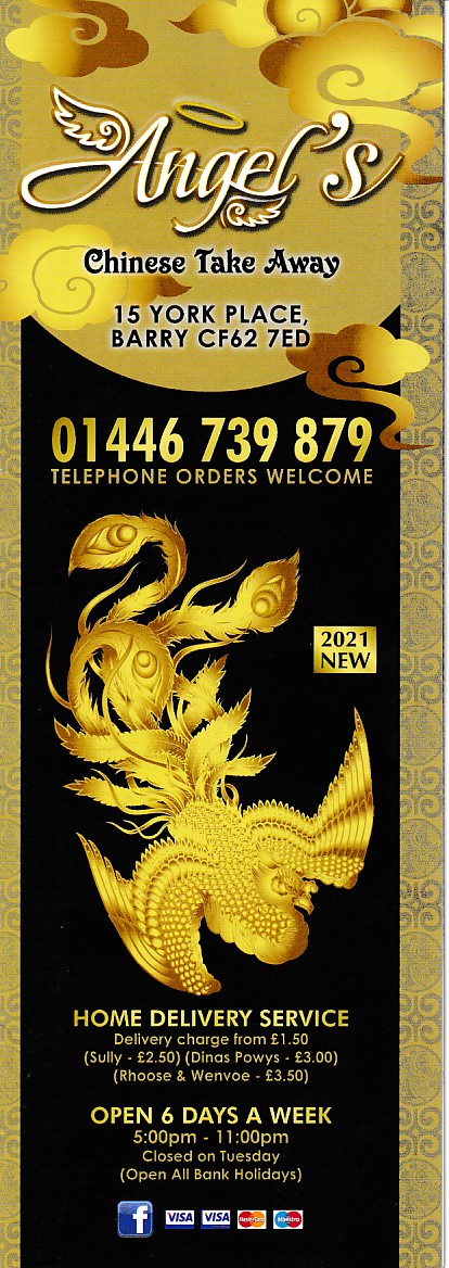 Menu of Angel's, Chinese takeaway in Barry