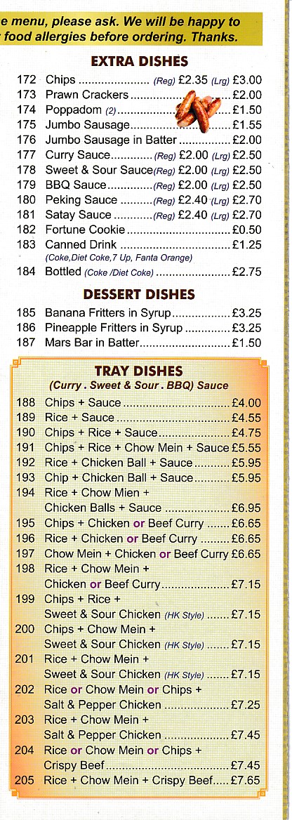 Menu of Angel's, Chinese takeaway in Barry