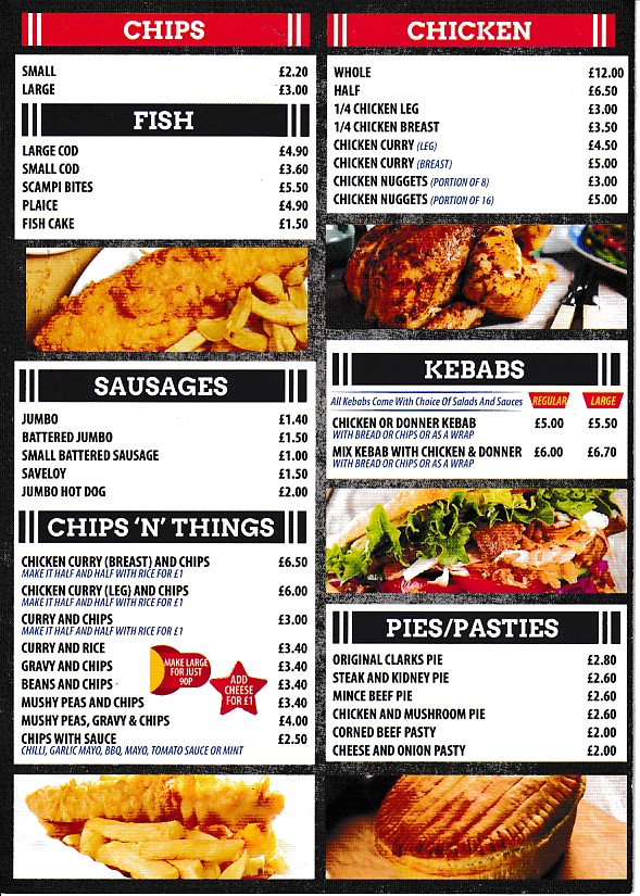 Menu of Athena, Fish Chips,Pizza, Kebab in Barry