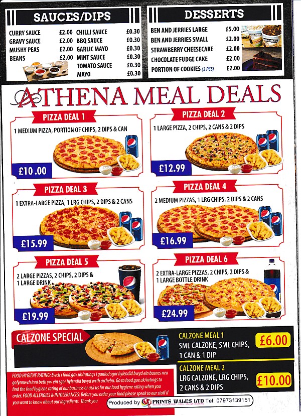 Menu of Athena, Fish Chips,Pizza, Kebab in Barry