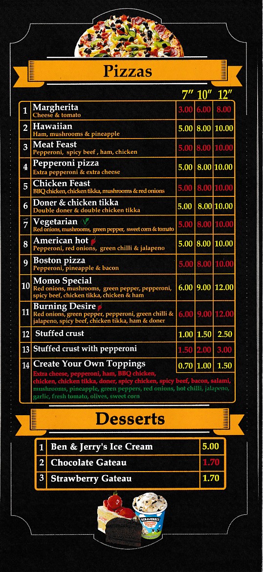 Menu of Momo Pizza Kebab Takeaway in Barry