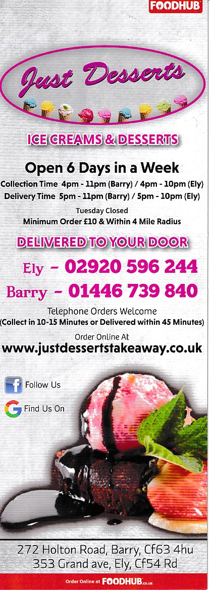 Menu of Just Desserts Barry