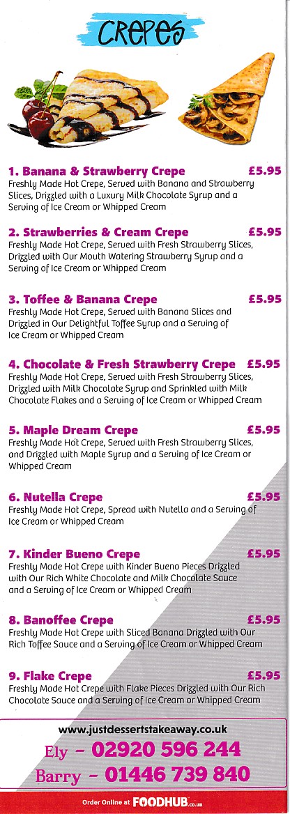 Menu of Just Desserts Barry