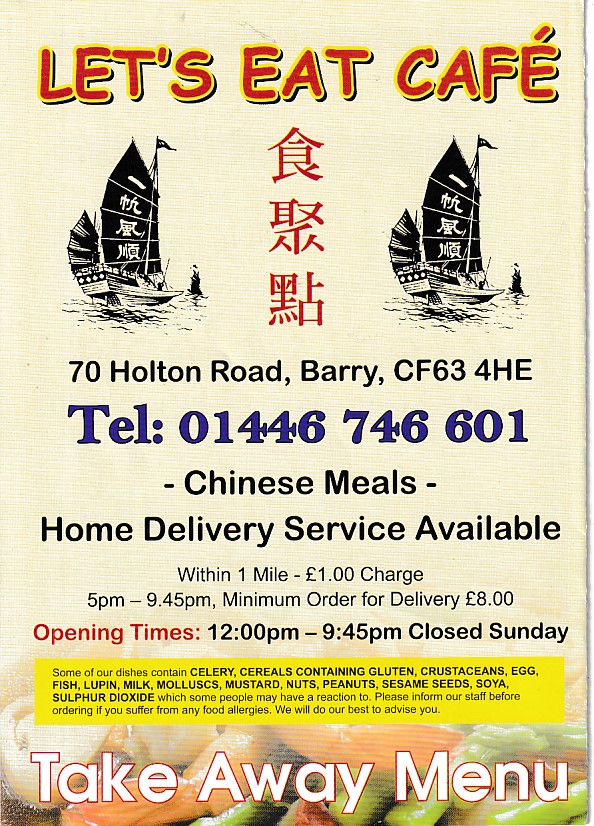 Menu of Let's Eat Cafe Chinese Food in Barry