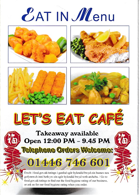 Menu of Let's Eat Cafe Chinese Food in Barry