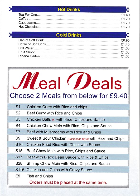 Menu of Let's Eat Cafe Chinese Food in Barry