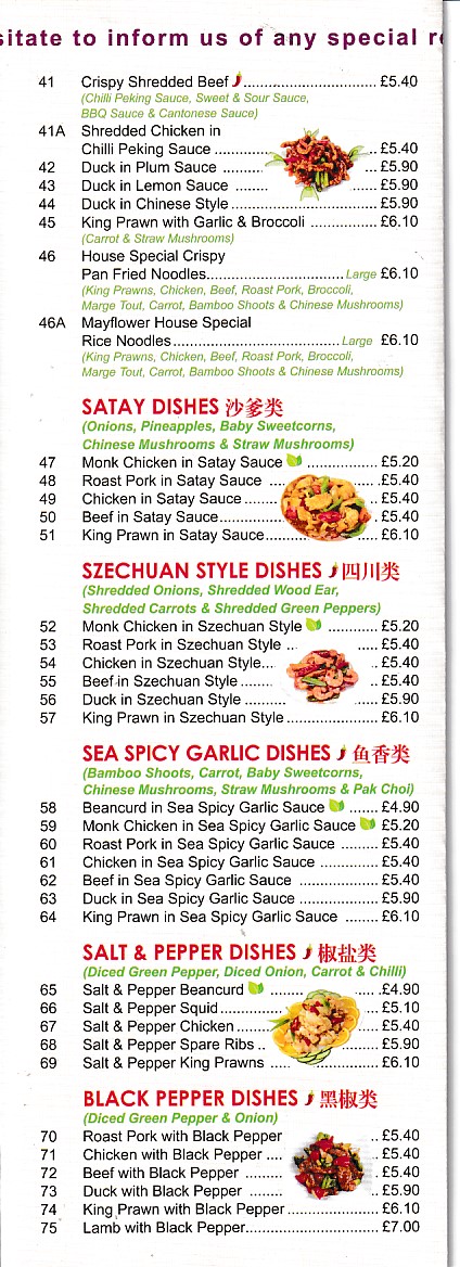 Menu of Mayflower Chinese Takeaway in Barry