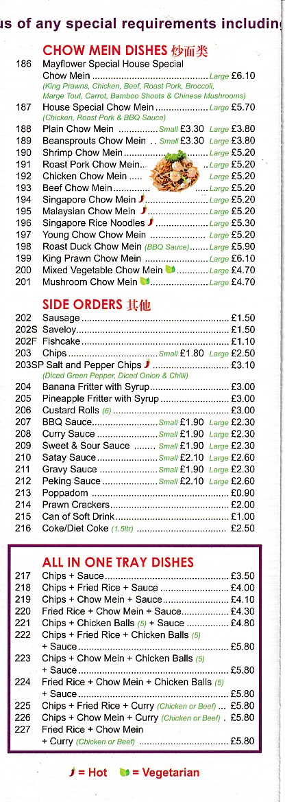 Menu of Mayflower Chinese Takeaway in Barry