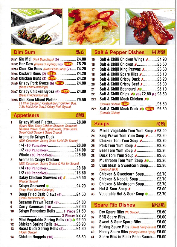 Menu of New Garden, Chinese Takeaway in Barry