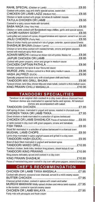 Menu of Menu of Rahil,Indian takeaway in Barry