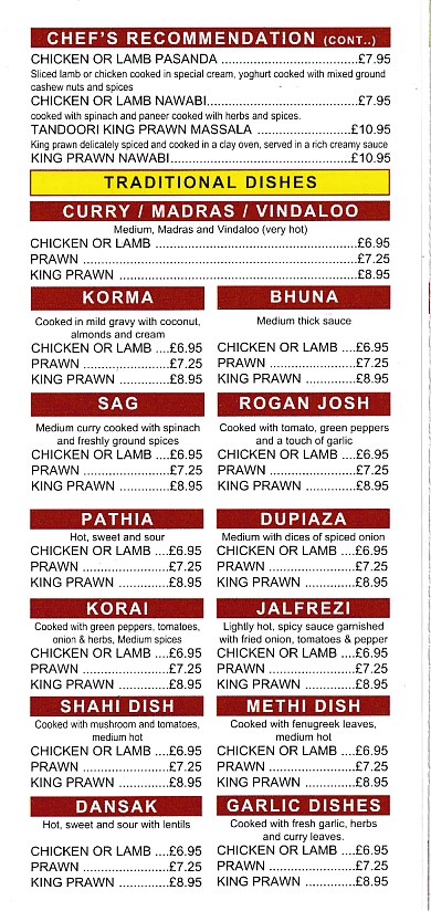 Menu of Menu of Rahil,Indian takeaway in Barry