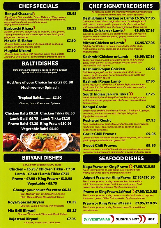 Menu of Royal Balti Indian takeaway in Barry