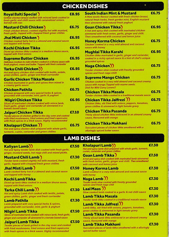 Menu of Royal Balti Indian takeaway in Barry