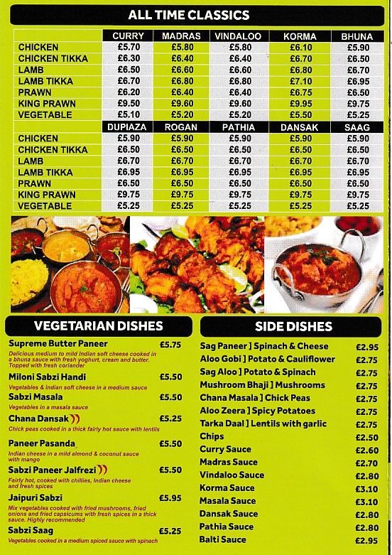 Menu of Royal Balti Indian takeaway in Barry