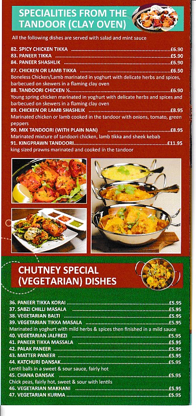 Menu of Chutney,Indian Takeaway in Penarth