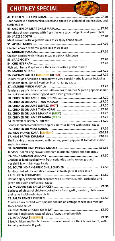 Menu of Chutney,Indian Takeaway in Penarth