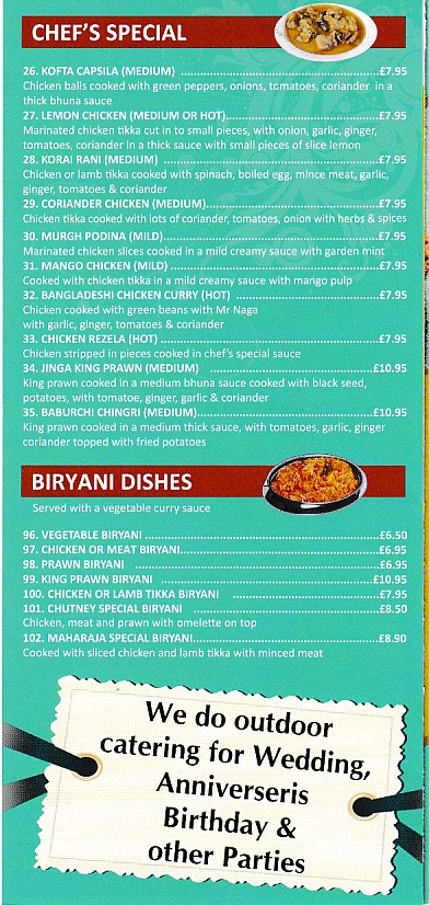 Menu of Chutney,Indian Takeaway in Penarth