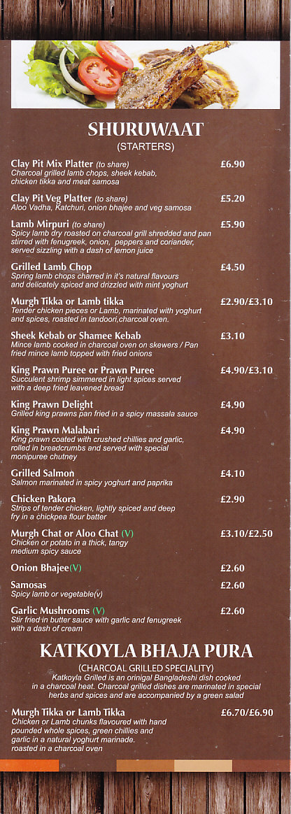 The Clay Pit Indian Takeaway in Penarth menu