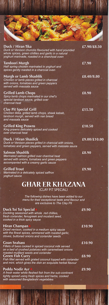 The Clay Pit Indian Takeaway in Penarth menu