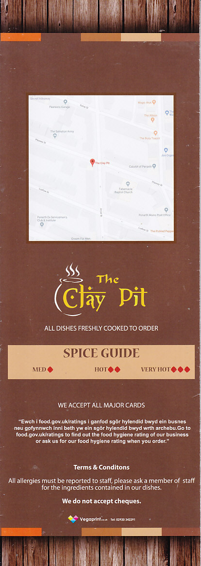 The Clay Pit Indian Takeaway in Penarth menu