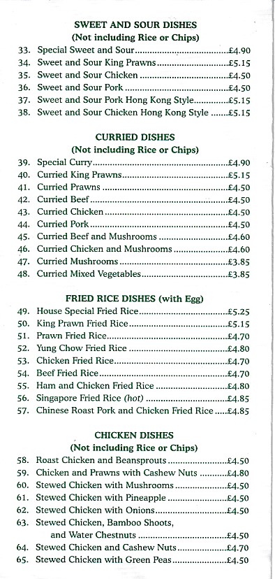 Menu of Happy Garden, Chinese Takeaway Dinas Powys