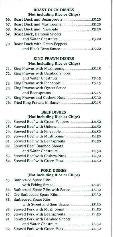 Menu of Happy Garden, Chinese Takeaway Dinas Powys