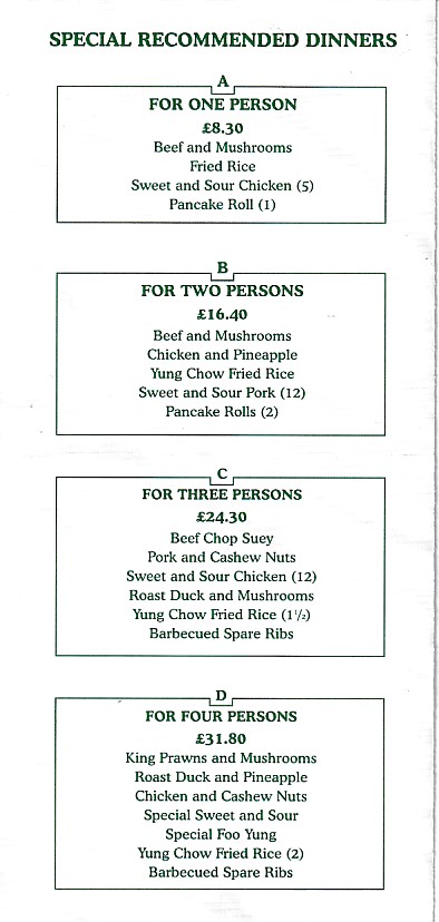 Menu of Happy Garden, Chinese Takeaway Dinas Powys