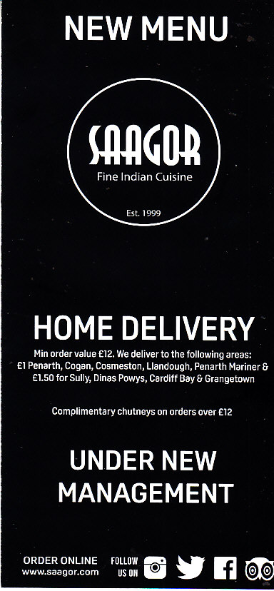 Menu Website of Saagor Indian takeaway Penarth