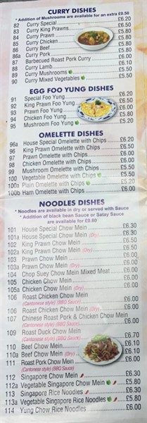 Menu of Tasty Oriental.Chinese Takeaway in Penarth